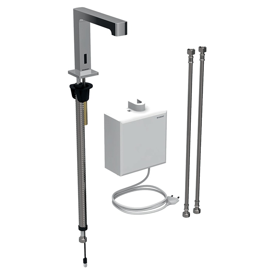 Commande de lavabo BRENTA
S 153 mm, goulot fixe
avec module fonctionnel
apparent, avec mitigeur
thermostatique, détecteur
infrarouge, commande
électronique, unité de
fonctionnement, transformateur
110-240 V, antivandalisme
tuyaux de raccordement
matériel de fixation