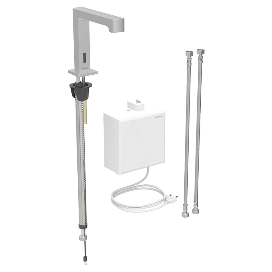 Commande de lavabo BRENTA
S 153 mm, goulot fixe
avec module fonctionnel
apparent, avec mitigeur
thermostatique, détecteur
infrarouge, commande
électronique, unité de
fonctionnement, transformateur
110-240 V, antivandalisme
tuyaux de raccordement
matériel de fixation