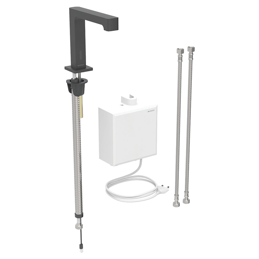 Commande de lavabo BRENTA
S 153 mm, goulot fixe
avec module fonctionnel
apparent, avec mitigeur
thermostatique, détecteur
infrarouge, commande
électronique, unité de
fonctionnement, transformateur
110-240 V, antivandalisme
tuyaux de raccordement
matériel de fixation