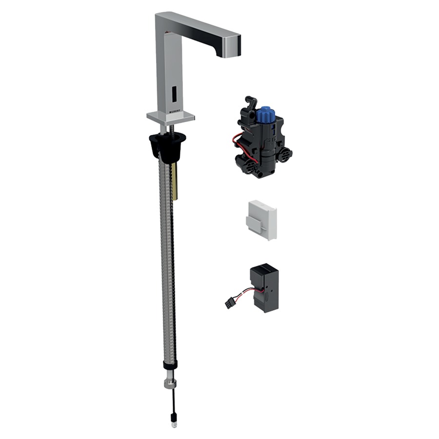 Commande de lavabo BRENTA
S 153 mm, goulot fixe
pour module fonctionnel à
encastrer, avec mitigeur
thermostatique, détecteur
infrarouge, commande
électronique, unité de
fonctionnement, transformateur
110-240 V, antivandalisme
matériel de fixation