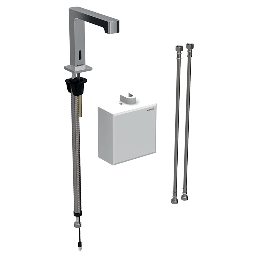 Commande de lavabo BRENTA
S 153 mm, goulot fixe
avec module fonctionnel
apparent, avec mitigeur
thermostatique, détecteur
infrarouge, commande
électronique, unité de
fonctionnement, alimentation à
pile 3 V, antivandalisme
tuyaux de raccordement
matériel de fixation