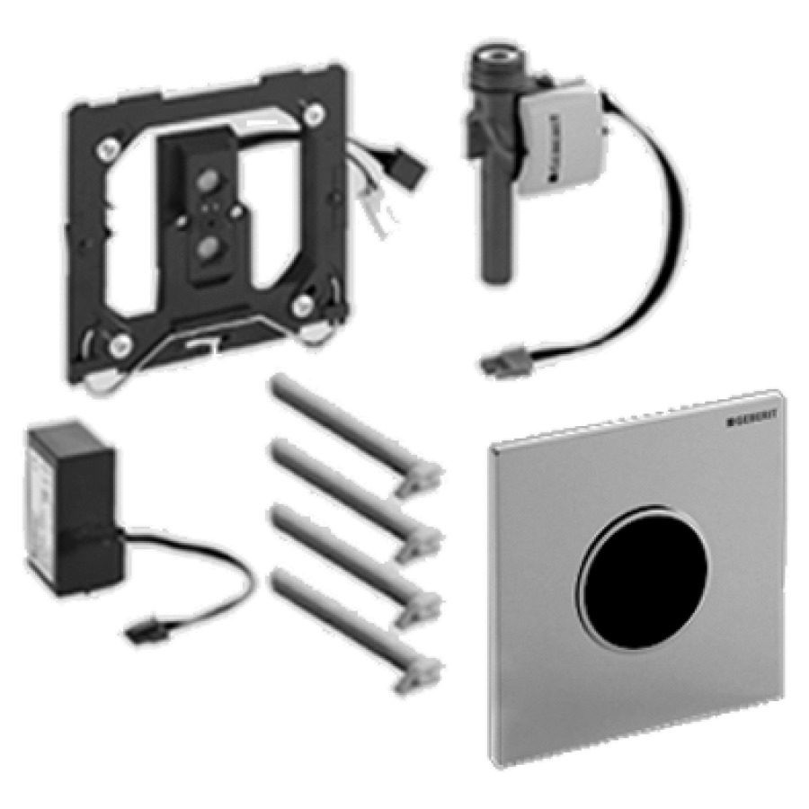 Commande d'urinoir  Typ 10 ronde
bloc d'alimentation 240/4.5 V
vanne magnétique
détecteur infrarouge
plaque de recouvrement 
sans set de prémontage 814 119/144