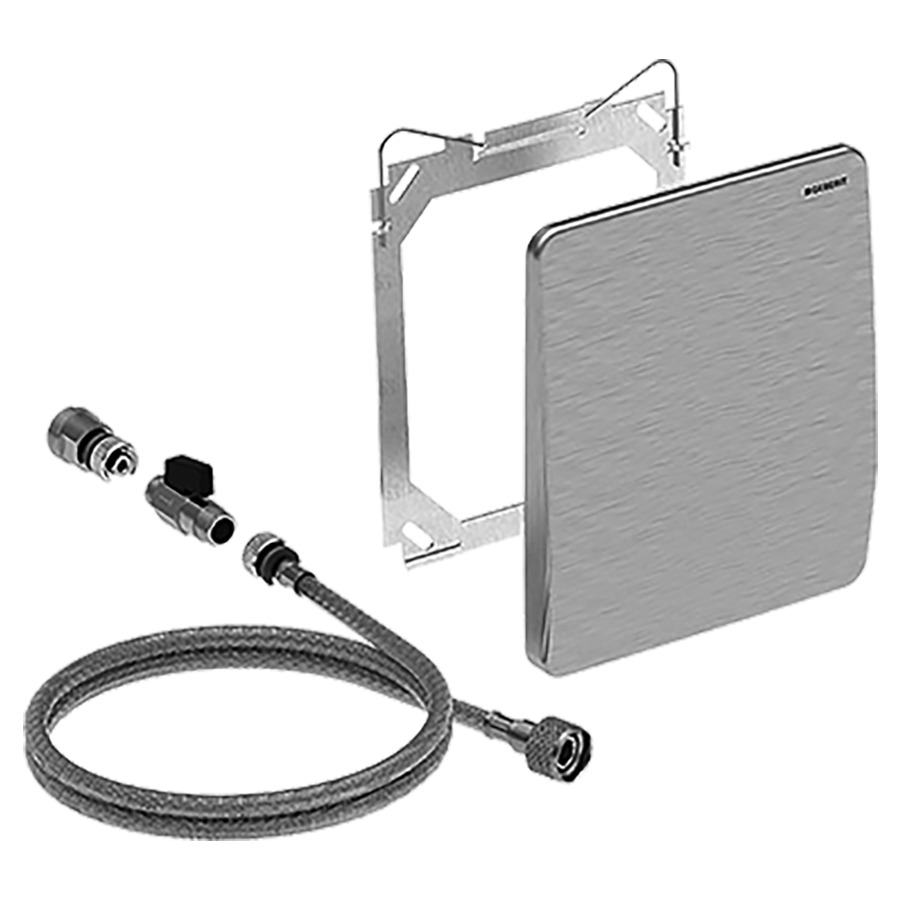 Renovierungsset GEBERIT
zu Urinalsteuerung
Abdeckplatte 18 x 21 cm
Reduktion G 3/4"-DN8
Kugelhan G 3/8", Panzer-
schlauch 1/2"-3/8", Abdeck-
platte