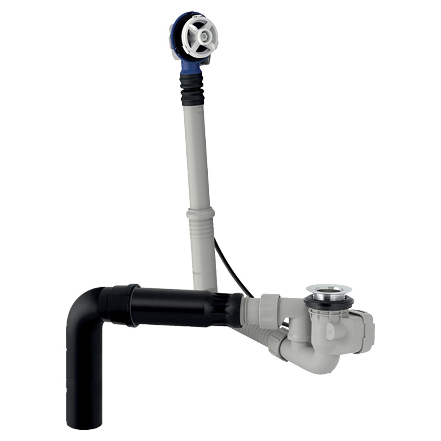 Vidage de baignoire GEBERIT
avec actionnement rotatif
d52, longueur 28 cm
avec tubulure de raccordement
avec articulation à bille
principe du contre-courant
56 mm