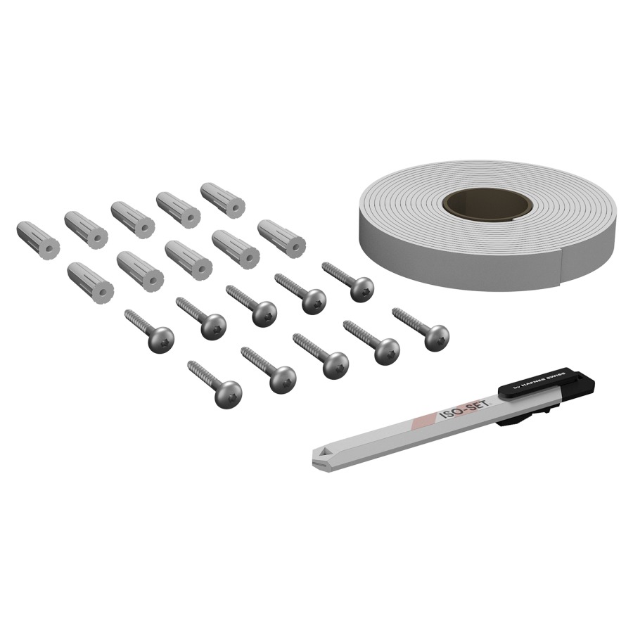 ISO-SET d'isolation phonique
pour séparation de douche
6 m ruban PE, 10 vis
10 douilles en caoutchouc
1 couteau, eco 2
