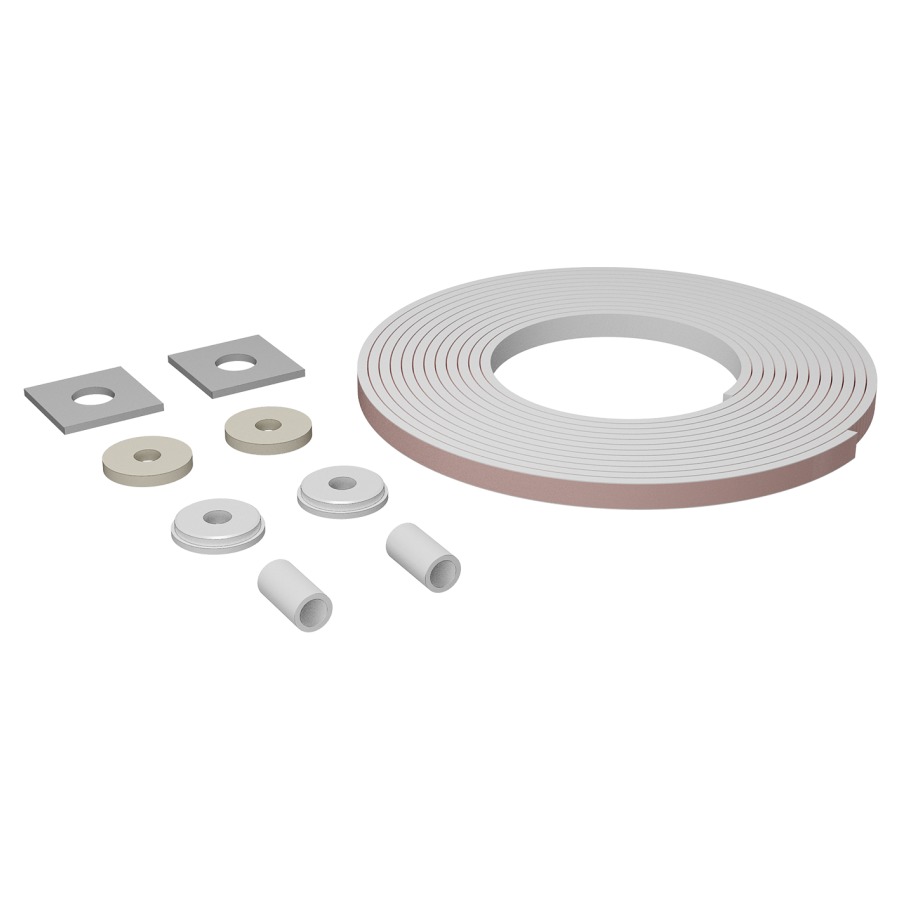 ISO-SET d'isolation phonique
pour lavabo et lave-mains
jusqu'à 80 cm largeur
2 douilles en caoutchouc
2 rondelles-U, 2 bases en
caoutchouc, 1.6 m ruban
en caoutchouc autocollant
eco 2, pour exigences accrues selon SIA&nbsp;181