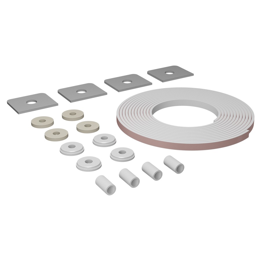 ISO-SET d'isolation phonique
pour lavabos 111-160 cm
4 douilles en caoutchouc
4 rondelles-U, 4 bases en
caoutchouc, 3.6 m ruban
en caoutchouc autocollant
eco 2, pour exigences accrues selon SIA&nbsp;181