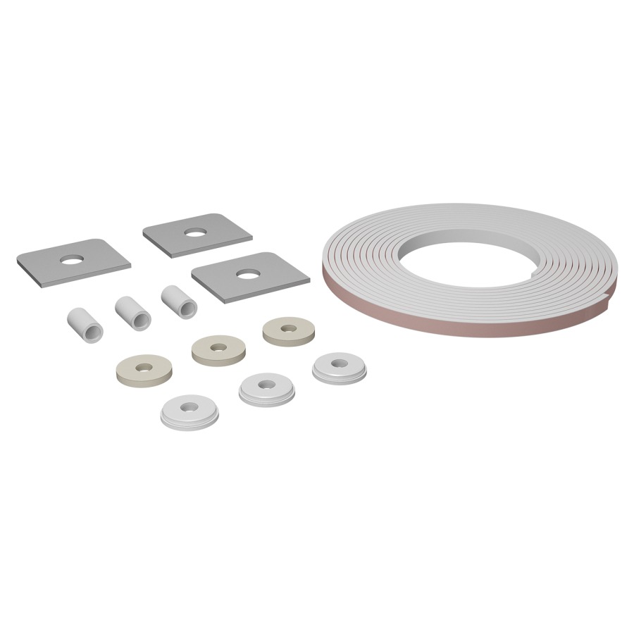 ISO-SET d'isolation phonique
pour lavabos 81-110 cm
3 douilles en caoutchouc
3 rondelles-U, 3 bases en
caoutchouc, 2.4 m ruban
en caoutchouc autocollant
eco 2, pour exigences accrues selon SIA&nbsp;181