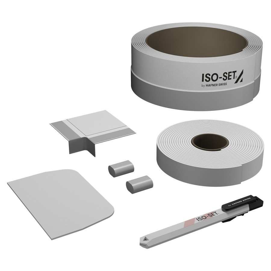 Zargen-Wannendichtband ISO-SET
3-seitige Abdichtung
an Wand oder mit einem Podest
für Badewannen bis 190 x 90 cm
und Duschenwannen
bis 120 x 120 cm
3.7 m Zargen-Wannendichtband
mit Verstärkung und
Schnittbeschädigungsschutz
3.7 m Schutzband
2 Wannen-Eckdichtungen Butyl
1 Wannen-Eckdichtungen 3d
eco 2, SIA 181, SIA 271/1