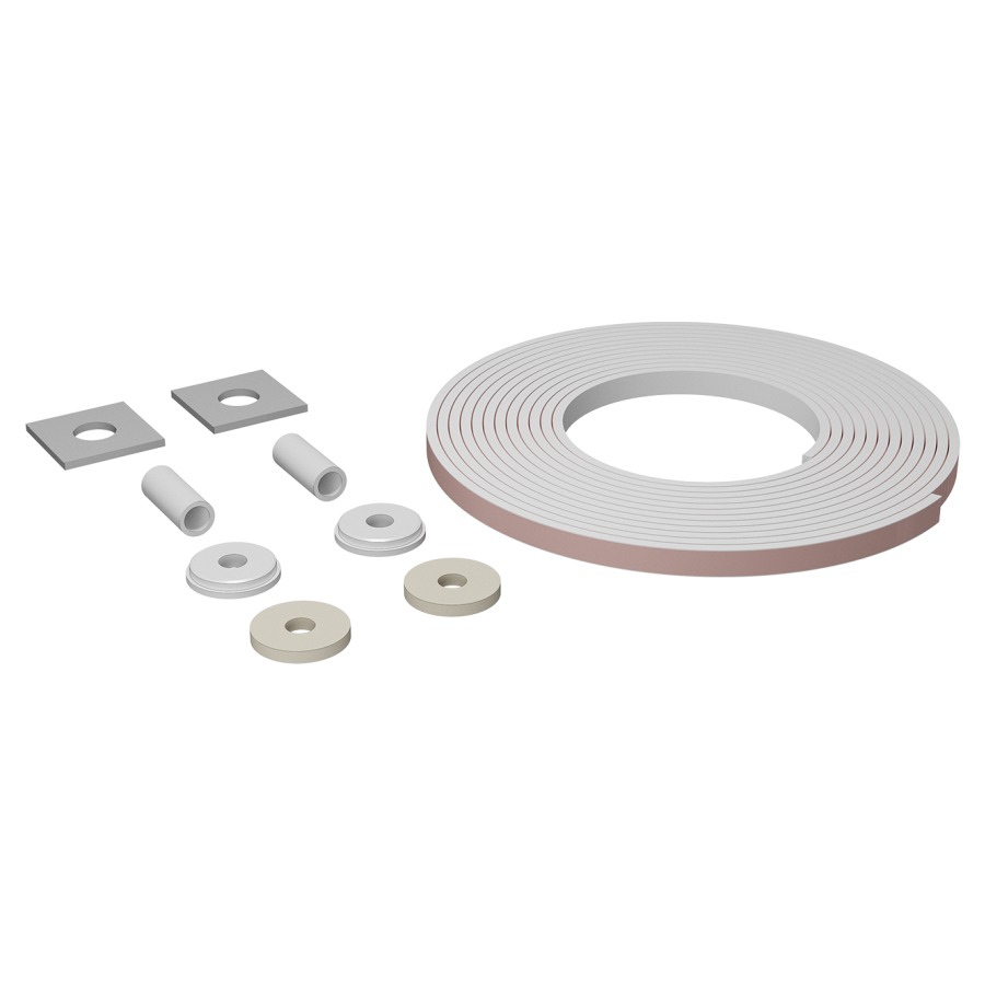 ISO-SET d'isolation phonique
pour cuvette et bidet murale
2 douilles en caoutchouc
2 rondelles-U, 1.2 m ruban
en caotchouc autocollant
2 bases en caoutchouc
eco 2, pour exigences accrues selon SIA&nbsp;181