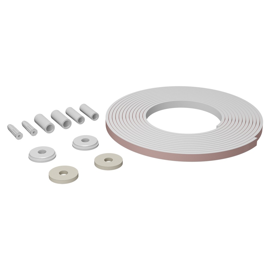 ISO-SET d'isolation phonique
pour urinoir
2 douilles en caoutchouc
2 rondelles-U, 2 tampons en
caoutchouc, 2 m ruban en
caoutchouc autocollant
2 bases en caoutchouc
4 douilles en caoutchouc
eco 2, pour exigences accrues selon SIA&nbsp;181