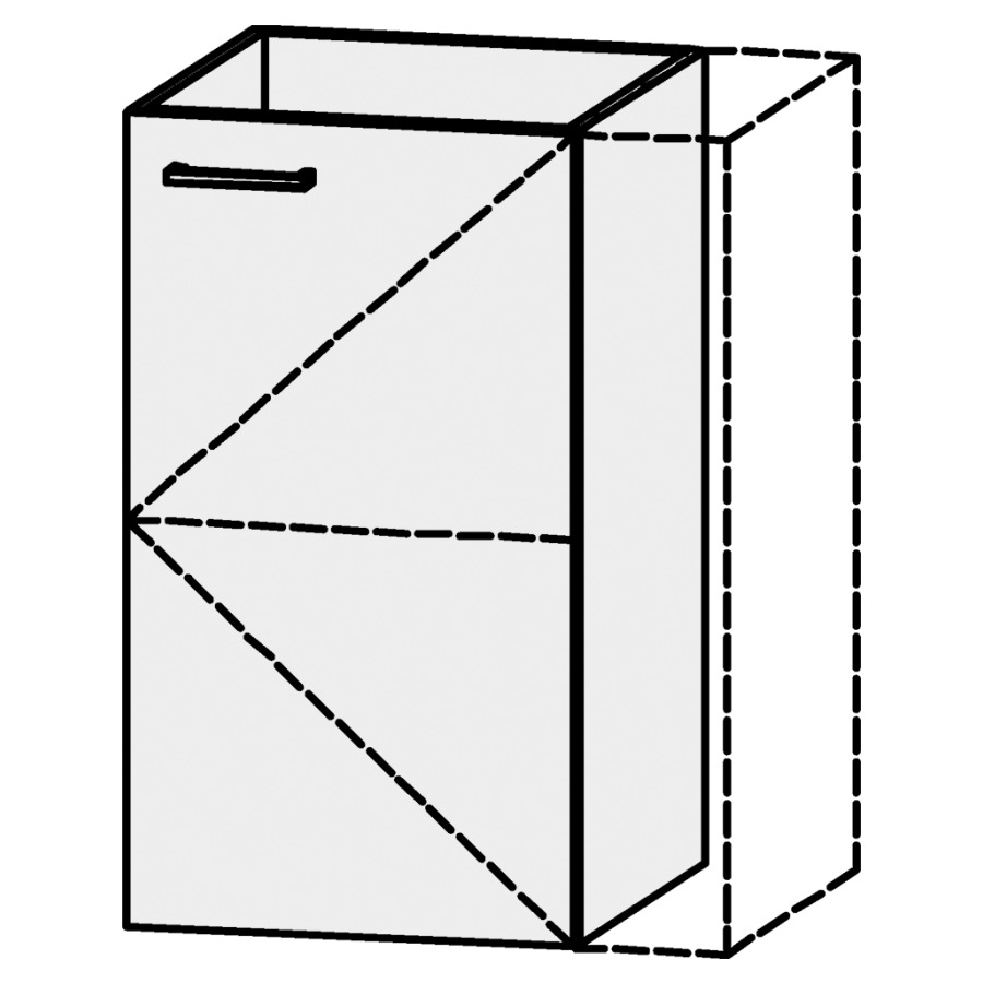 Élément inférieur
Serra Ritom
45-60 x 79,2 x 47,5 cm
élément avec 1 porte,
charnières à droite
1 rayon réglable
sans panneau arrière
porte avec Blumotion