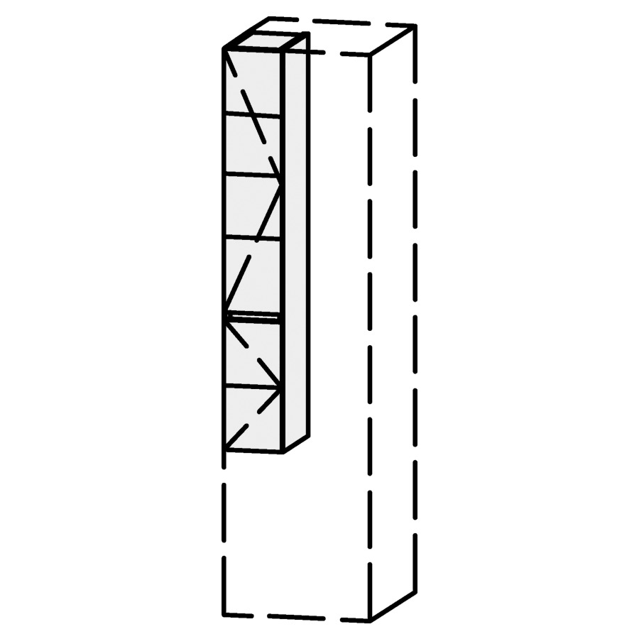 Armoire haute Serra Style
20-50 x 135-190 x 58 cm
élément avec 2 portes,
charnières à gauche
portes avec Blumotion
rayons selon liste