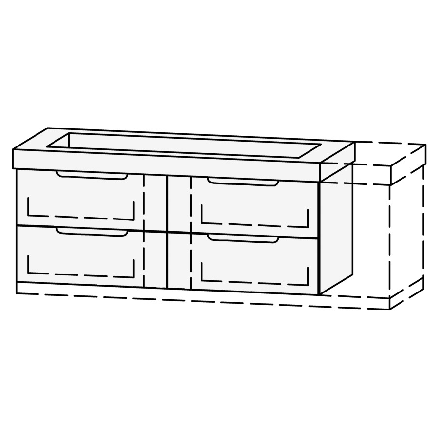 Élément inférieur  Vanity Keramik Mirina
126-156 x 50 x 35-50 cm
élément avec 2 tiroirs, Legrabox noir
extrait complet avec Blumotion
niche pour le siphon
zone de préhension fraisée