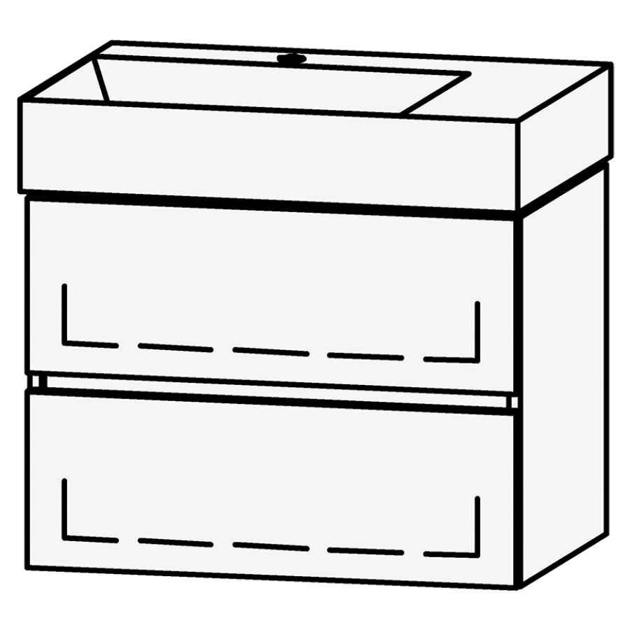 Combinaison de meuble Vanity Seto Line
64 x 50 x 44.5 cm
avec lavabo Céramique Seto 65 cm
lavabo à gauche, 1 trou pour robinetterie
 sans trop-plein
élément de tiroir, 2&nbsp;tiroirs
avec Blumotion
sans cache-siphon