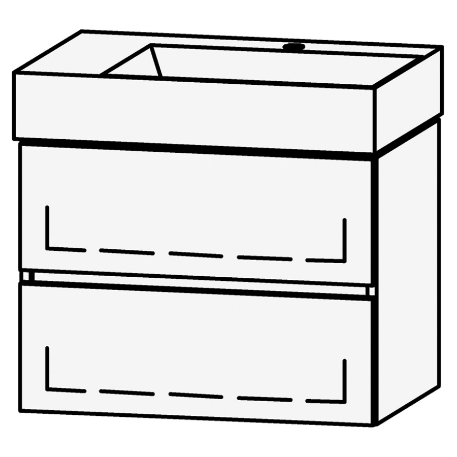 Combinaison de meuble Vanity Seto Line
64 x 50 x 44.5 cm
avec lavabo Céramique Seto 65 cm
lavabo à droite, 1 trou pour robinetterie
 sans trop-plein
élément de tiroir, 2&nbsp;tiroirs
avec Blumotion
sans cache-siphon