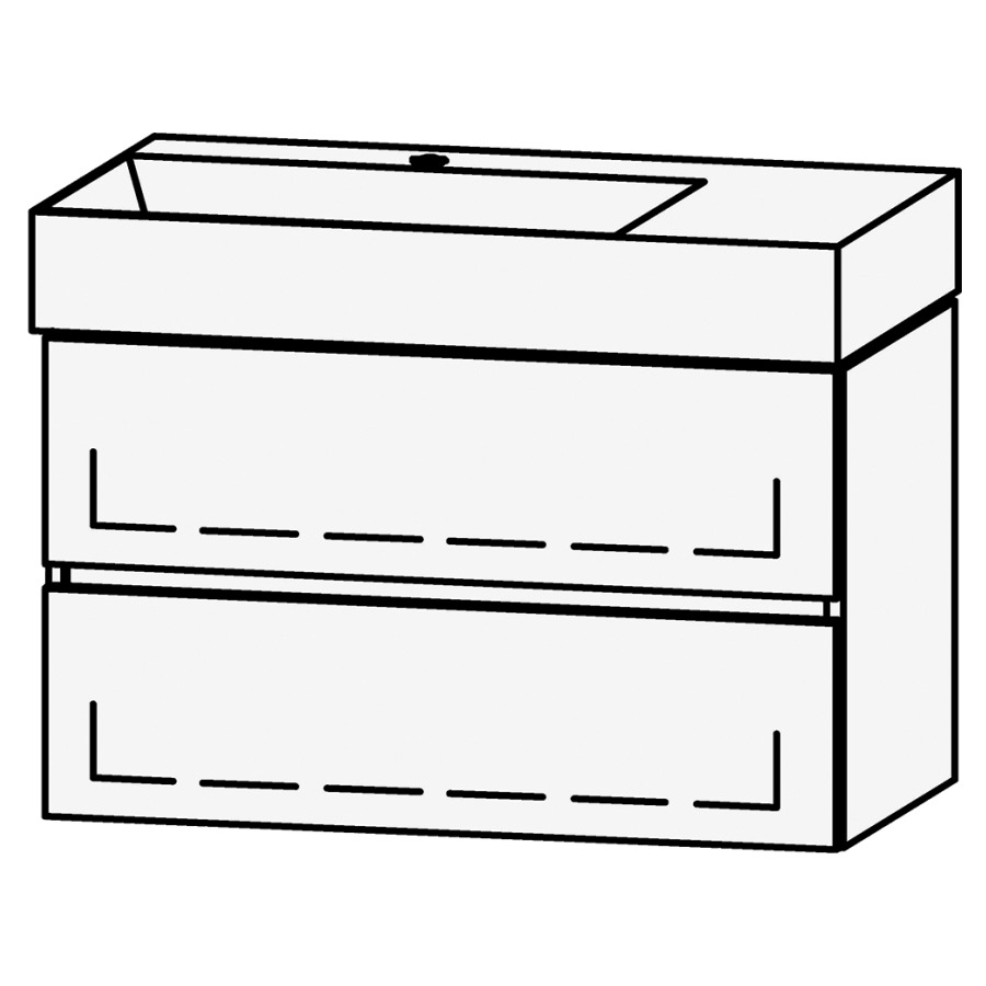Combinaison de meuble Vanity Seto Line
80 x 50 x 45.5 cm
avec lavabo Céramique Seto 81 cm
lavabo à gauche, 1 trou pour robinetterie
 sans trop-plein
élément de tiroir, 2&nbsp;tiroirs
avec Blumotion
sans cache-siphon