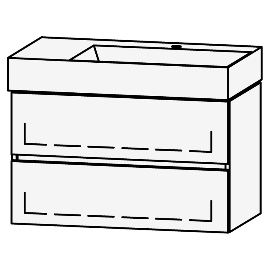 Combinaison de meuble Vanity Seto Line
80 x 50 x 45.5 cm
avec lavabo Céramique Seto 81 cm
lavabo à droite, 1 trou pour robinetterie
 sans trop-plein
élément de tiroir, 2&nbsp;tiroirs
avec Blumotion
sans cache-siphon
