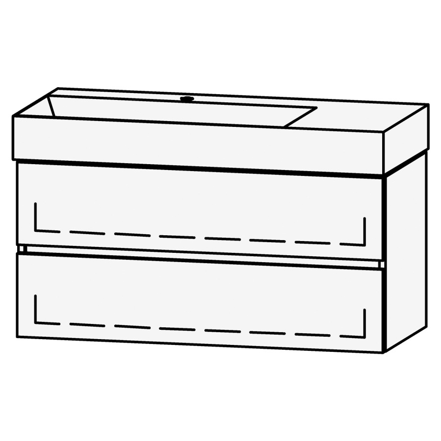 Combinaison de meuble Vanity Seto Line
101 x 50 x 45.5 cm
avec lavabo Céramique Seto 102 cm
lavabo à gauche, 1 trou pour robinetterie
 sans trop-plein
élément de tiroir, 2&nbsp;tiroirs
avec Blumotion
sans cache-siphon