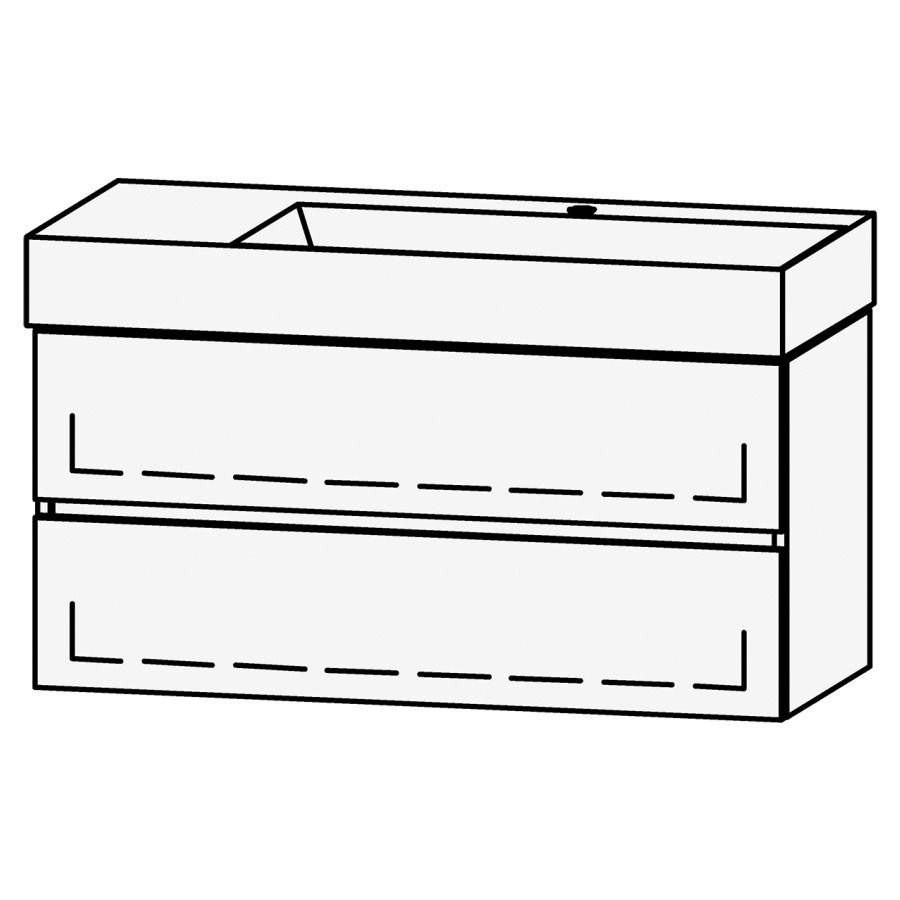 Combinaison de meuble Vanity Seto Line
101 x 50 x 45.5 cm
avec lavabo Céramique Seto 102 cm
lavabo à droite, 1 trou pour robinetterie
 sans trop-plein
élément de tiroir, 2&nbsp;tiroirs
avec Blumotion
sans cache-siphon