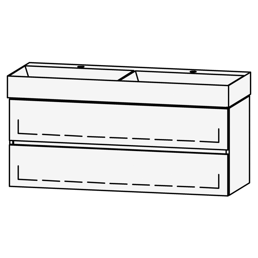 Combinaison de meuble Vanity Seto Line
121 x 50 x 44.5 cm
avec lavabo double Céramique Seto 122 cm
2 trous pour robinetteries, sans trop-plein
élément de tiroir, 2&nbsp;tiroirs
avec Blumotion
sans cache-siphon