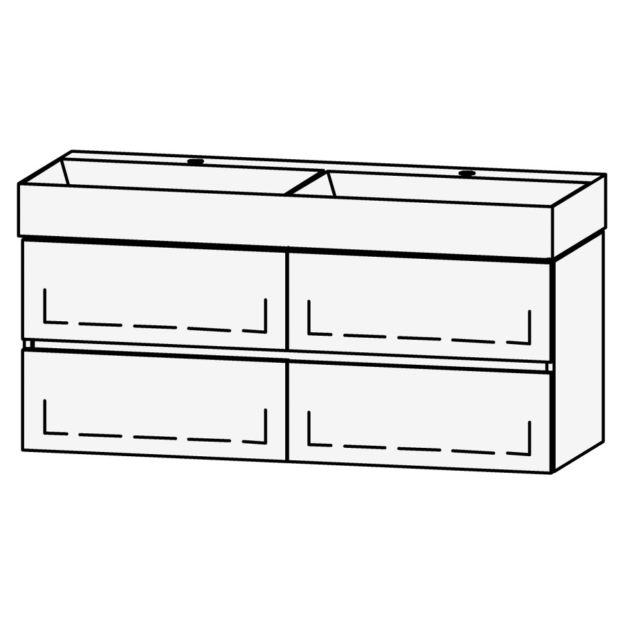 Combinaison de meuble Vanity Seto Line
121 x 50 x 44.5 cm
avec lavabo double Céramique Seto 122 cm
2 trous pour robinetteries, sans trop-plein
2&nbsp;éléments de tiroir, 2&nbsp;tiroirs chacune
avec Blumotion
sans cache-siphon