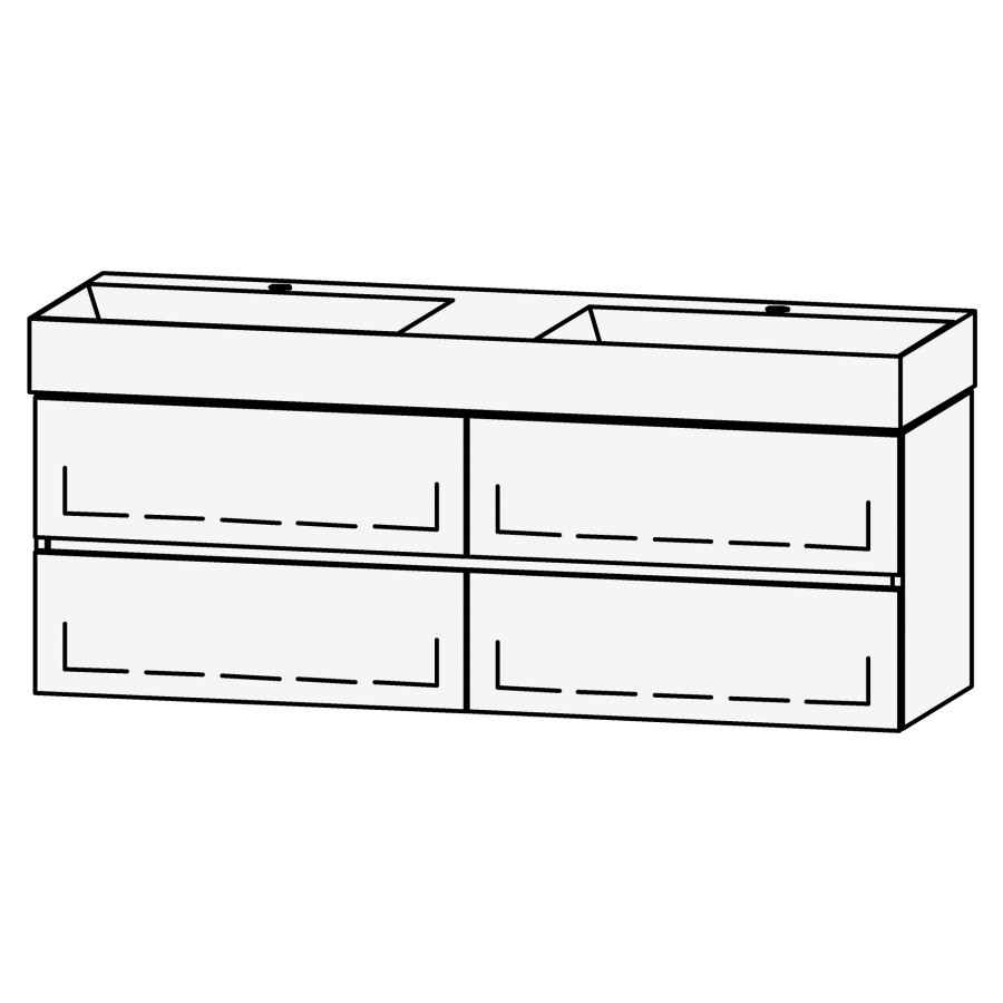 Combinaison de meuble Vanity Seto Line
141 x 50 x 44.5 cm
avec lavabo double  Seto 142 cm
2 trous pour robinetteries, sans trop-plein
2&nbsp;éléments de tiroir, 2&nbsp;tiroirs chacune
avec Blumotion
sans cache-siphon