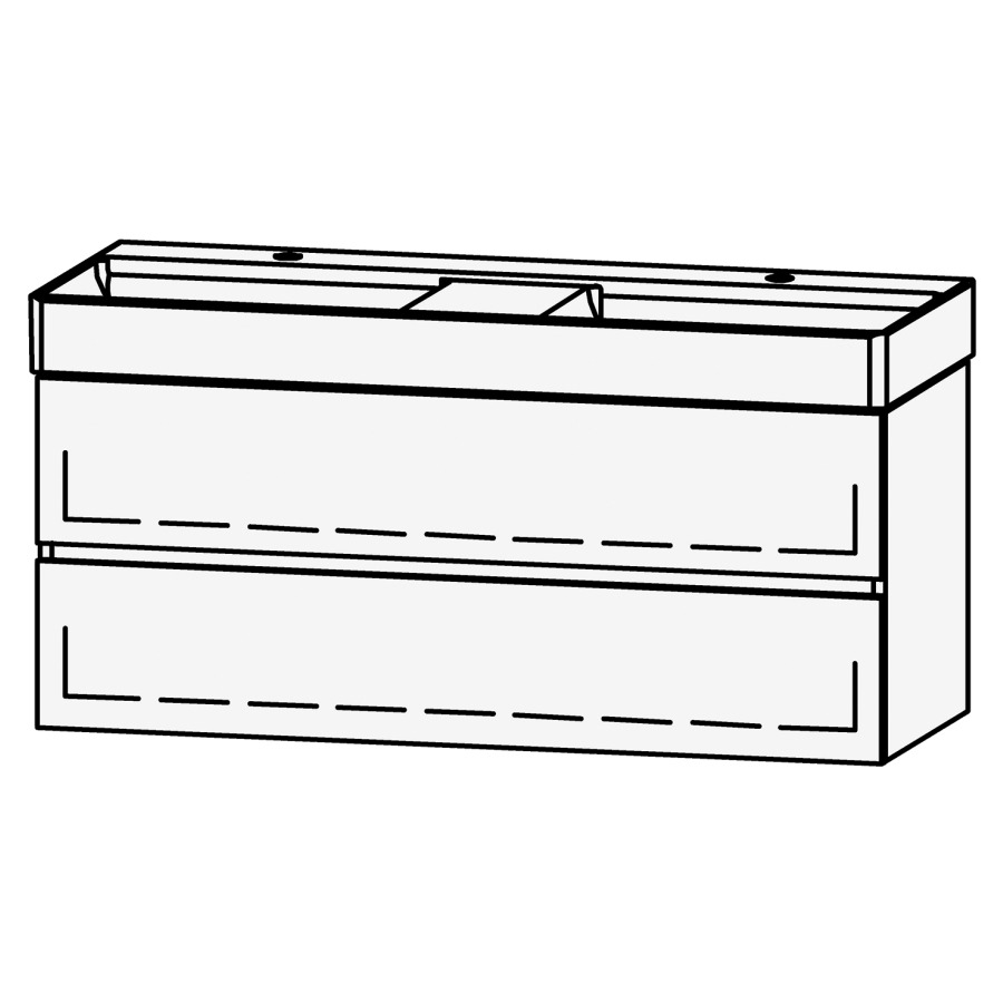 Élément inférieur  Vanity DuraSquare Line
118.5 x 52 x 45.5 cm
élément de tiroir, 2&nbsp;tiroirs
avec Blumotion, pour lavabo double
2 caches-siphon