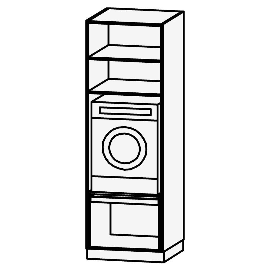 Armoire haute Vanity Bocco Lavadora 
72 x 225 x 72 cm
pour lave-linget/sèche-linge
élément ouvert
en bas 1 niche, 1 rayon à extrait
en dessus 2&nbsp;tablettes 
montage au sol avec socle
