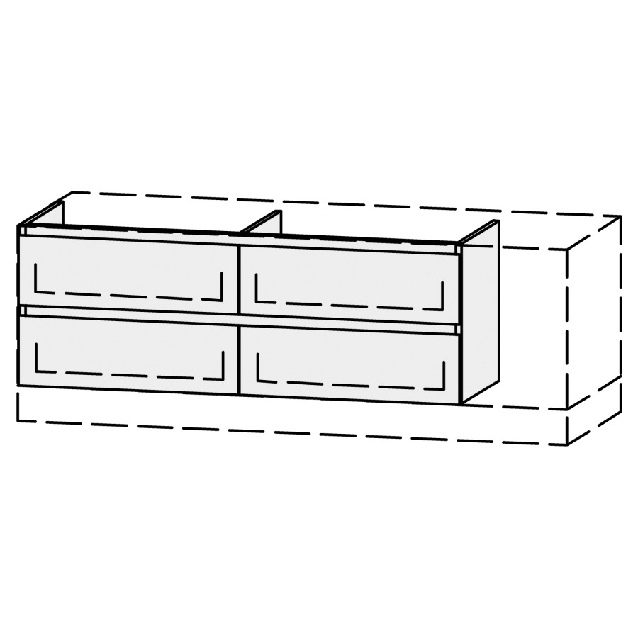 Élément inférieur  Vanity Bocco Mea 2 Style
120-150 x 45-55 x 40-55 cm
2&nbsp;éléments de tiroir, 2&nbsp;tiroirs chacune
avec Blumotion
1 cache-siphon