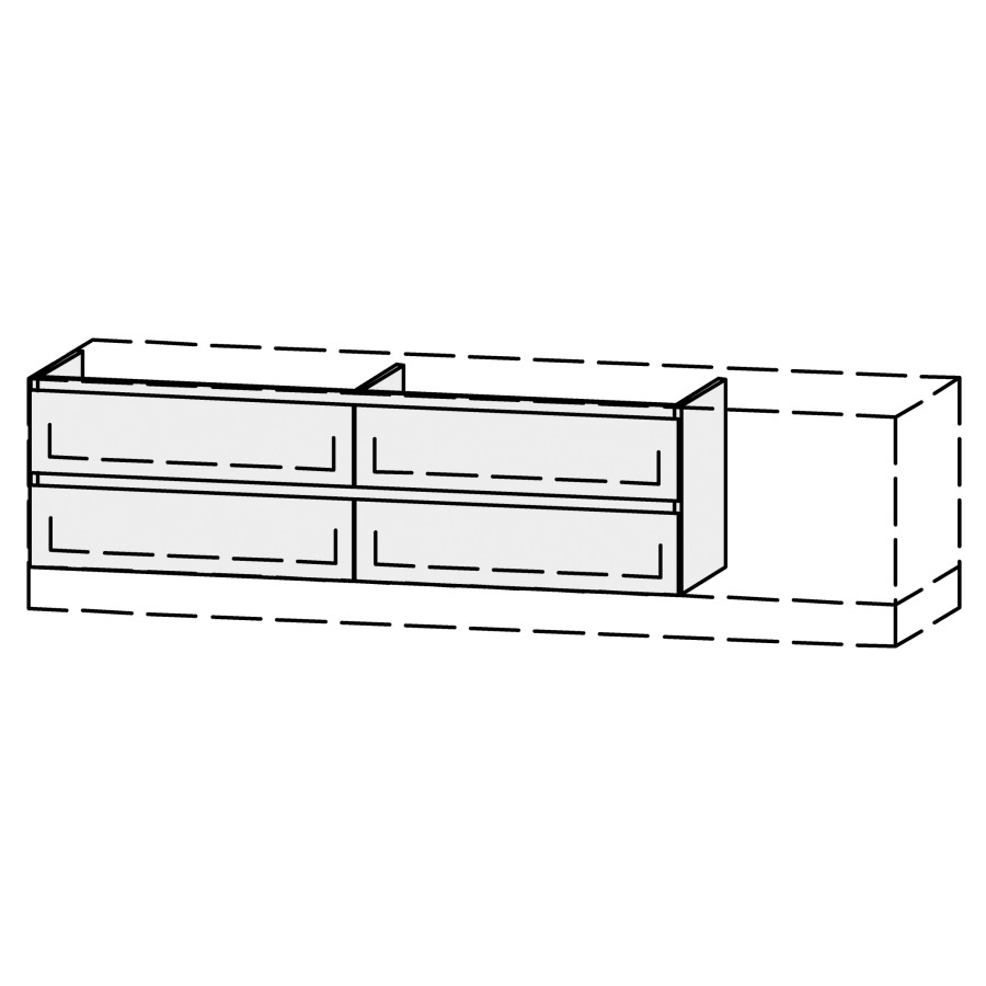 Élément inférieur  Vanity Bocco Mea 2 Style
151-200 x 45-55 x 40-55 cm
2&nbsp;éléments de tiroir, 2&nbsp;tiroirs chacune
avec Blumotion
1 cache-siphon