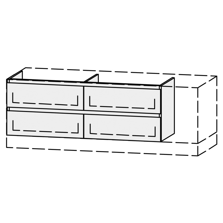 Élément inférieur  Vanity Bocco Mea 2 Style
120-150 x 45-55 x 40-55 cm
2&nbsp;éléments de tiroir, 2&nbsp;tiroirs chacune
avec Blumotion
2 caches-siphon