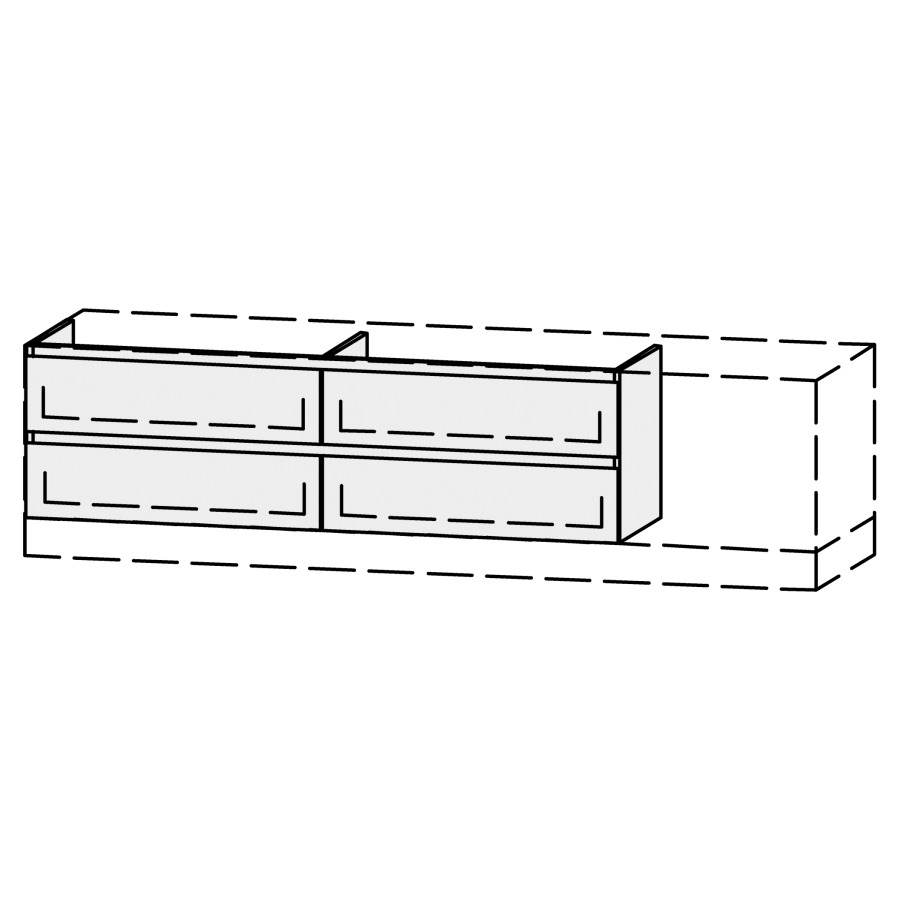 Élément inférieur  Vanity Bocco Mea 2 Style
151-200 x 45-55 x 40-55 cm
2&nbsp;éléments de tiroir, 2&nbsp;tiroirs chacune
avec Blumotion
2 caches-siphon