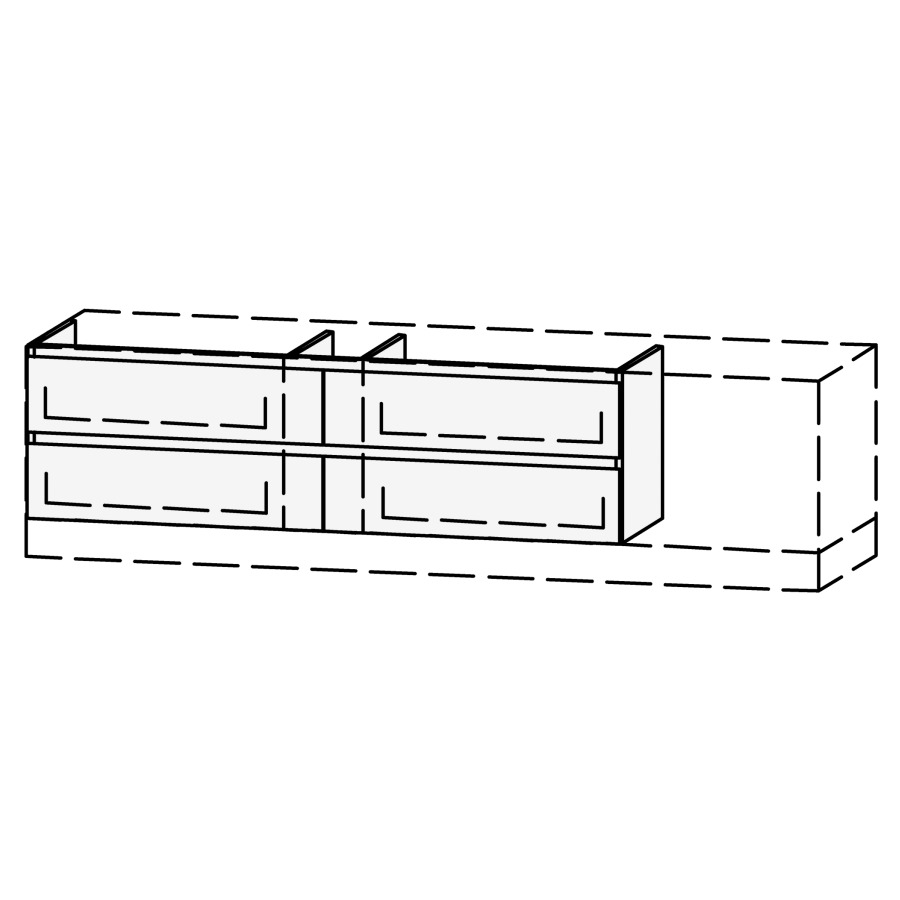 Élément inférieur  Vanity Bocco Mea 2 Style
151-200 x 45-55 x 40-55 cm
2&nbsp;éléments de tiroir, 2&nbsp;tiroirs chacune
avec Blumotion
niche pour le siphon