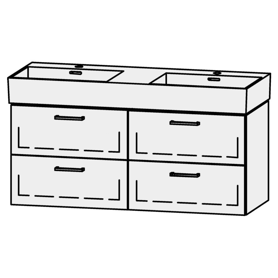 Élément inférieur  Vanity Extra
119.5 x 50 x 44 cm
2&nbsp;éléments de tiroir, 2&nbsp;tiroirs chacune
extrait complet avec Blumotion
sans cache-siphon