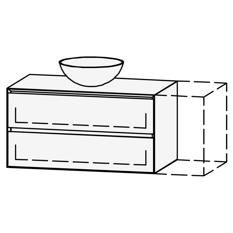 Combinaison de meuble Vanity Tribute Alea Style
91-120 x 50 x 52 cm
incl. table de lavabo 1.9 cm
encastrement du lavabo par dessus
axe de lavabo selon plan
incl. consoles, élément avec 2 tiroirs
extrait complet avec Blumotion
1 cache-siphon, tiroirs Legrabox noir