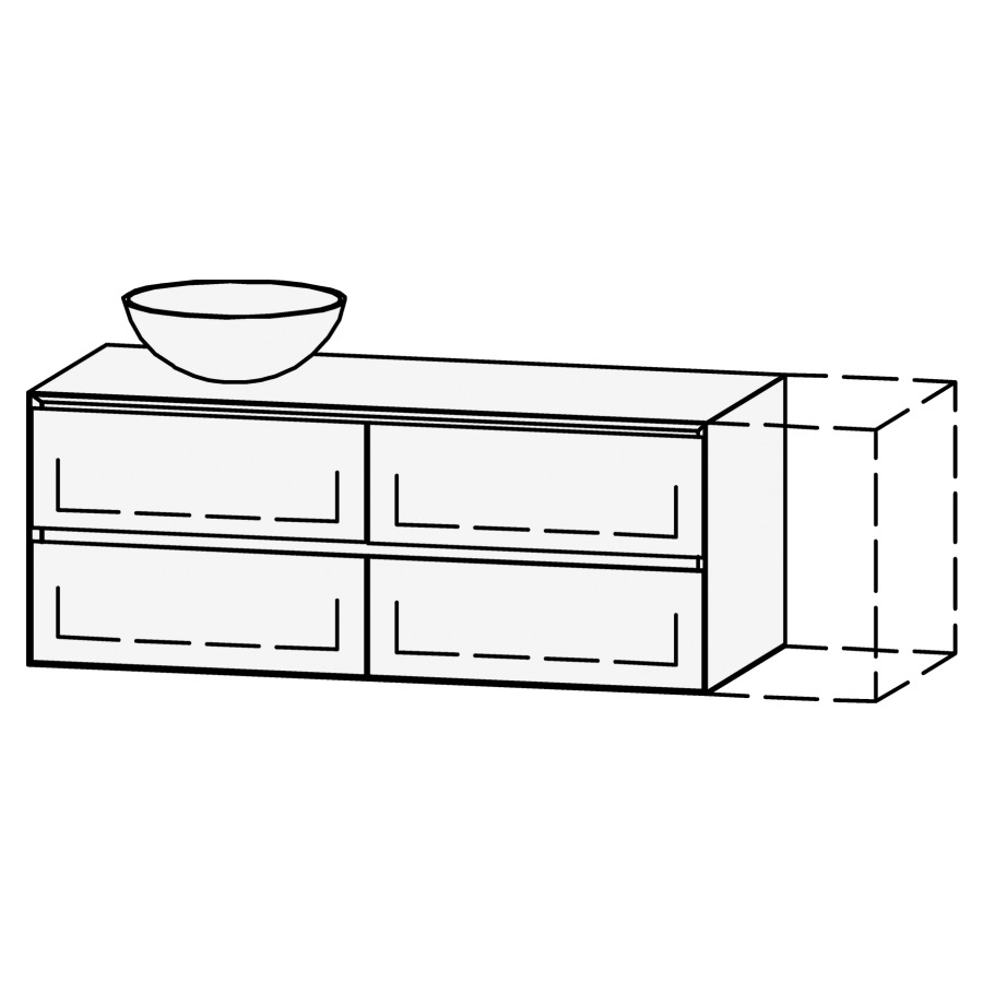 Combinaison de meuble Vanity Tribute Alea Style
121-150 x 50 x 52 cm
incl. table de lavabo 1.9 cm
encastrement du lavabo par dessus
axe de lavabo selon plan, 1 lavabo à gauche
incl. consoles, 2 éléments avec 2 tiroirs
extrait complet avec Blumotion
1 cache-siphon, tiroirs Legrabox noir