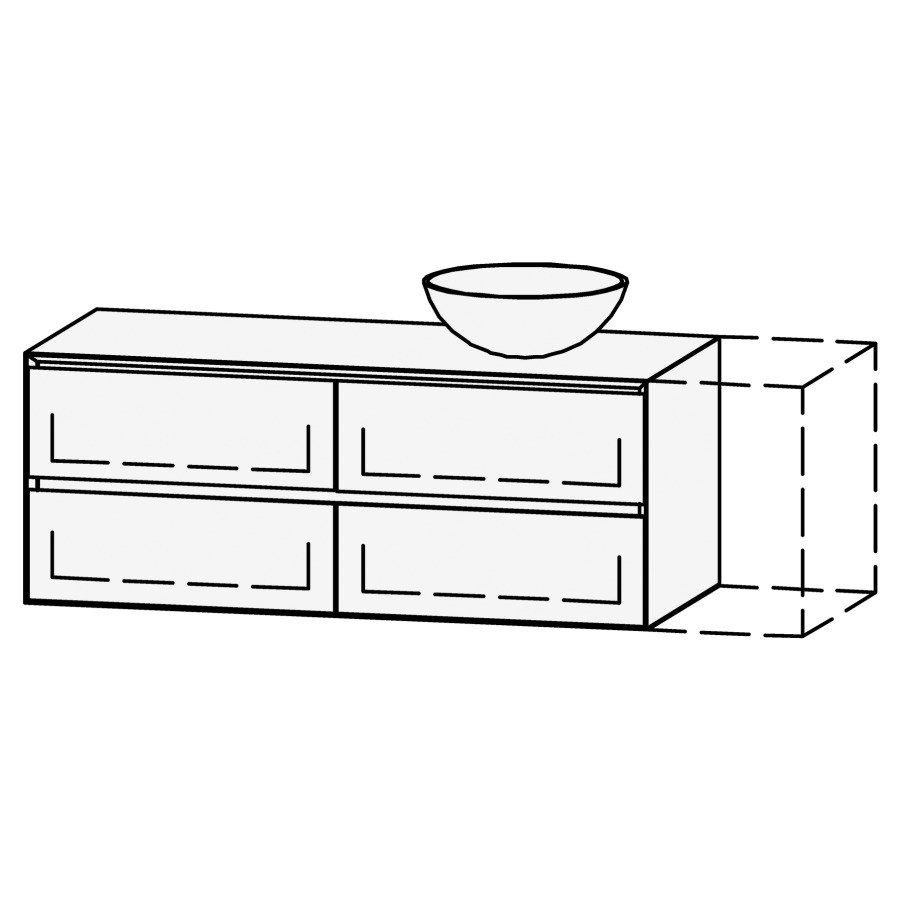Combinaison de meuble Vanity Tribute Alea Style
121-150 x 50 x 52 cm
incl. table de lavabo 1.9 cm
encastrement du lavabo par dessus
axe de lavabo selon plan, 1 lavabo à droite
incl. consoles, 2 éléments avec 2 tiroirs
extrait complet avec Blumotion
1 cache-siphon, tiroirs Legrabox noir