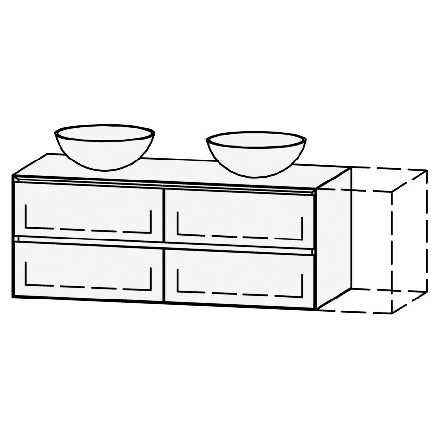 Combinaison de meuble Vanity Tribute Alea Style
121-150 x 50 x 52 cm
incl. table de lavabo 1.9 cm
encastrement du lavabo par dessus
axe de lavabo selon plan
incl. consoles, 2 éléments avec 2 tiroirs
extrait complet avec Blumotion
2 caches-siphon, tiroirs Legrabox noir