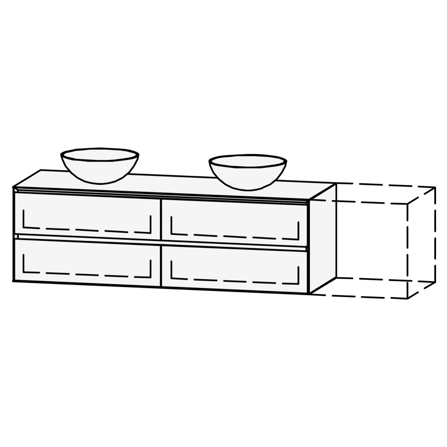 Combinaison de meuble Vanity Tribute Alea Style
151-200 x 50 x 52 cm
incl. table de lavabo 1.9 cm
encastrement du lavabo par dessus
axe de lavabo selon plan
incl. consoles, 2 éléments avec 2 tiroirs
extrait complet avec Blumotion
2 caches-siphon, tiroirs Legrabox noir