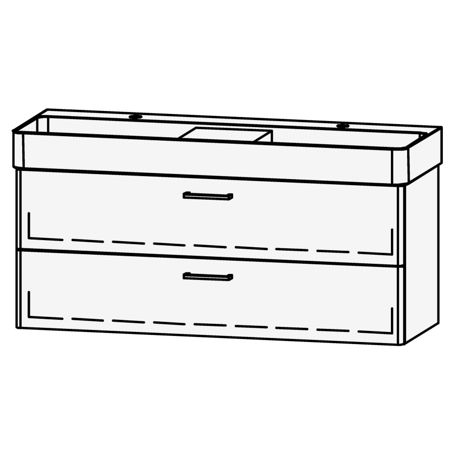 Élément inférieur  Vanity Val 120
118 x 50 x 40.1 cm
élément avec 2 tiroirs
extrait complet avec Blumotion
sans cache-siphon
faces arrondies
pour lavabo 211809/213046