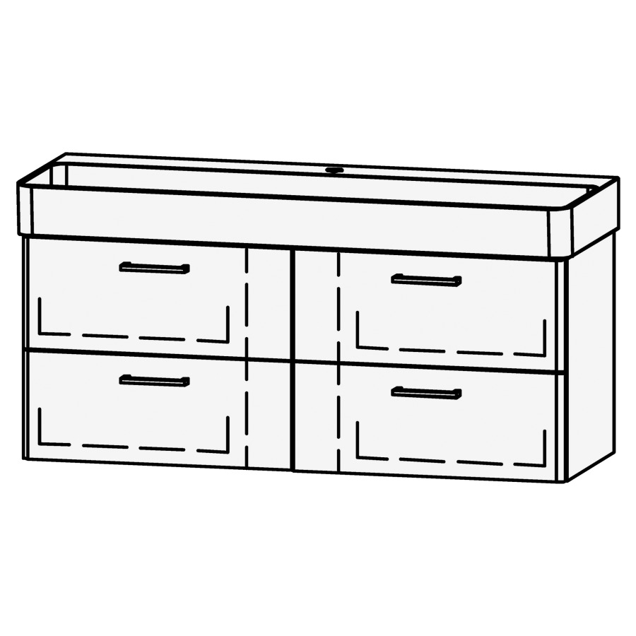 Élément inférieur  Vanity Val 120
118 x 50 x 40.1 cm
2 éléments avec 2 tiroirs
extrait complet avec Blumotion
niche pour le siphon
faces arrondies
1 trou pour robinetterie
pour lavabo 211807/211808