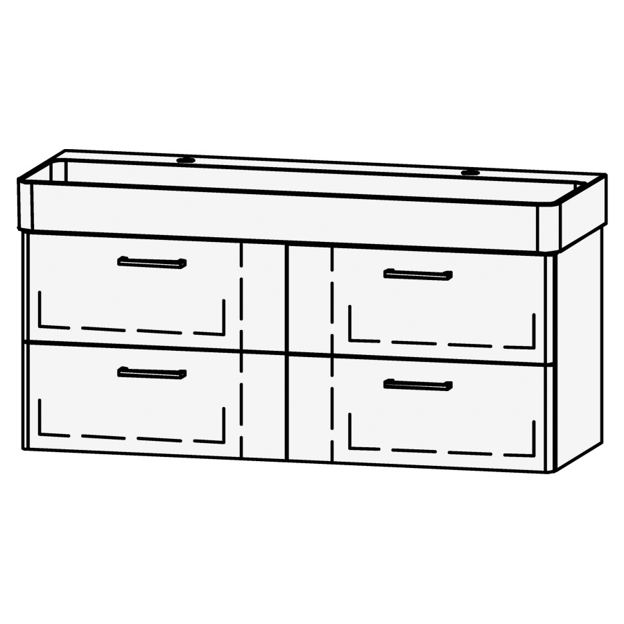 Élément inférieur  Vanity Val 120
118 x 50 x 40.1 cm
2 éléments avec 2 tiroirs
extrait complet avec Blumotion
niche pour le siphon
faces arrondies
2 trous pour robinetterie
pour lavabo 211807/211808