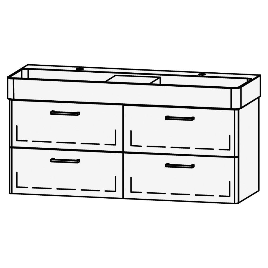 Élément inférieur  Vanity Val 120
118 x 50 x 40.1 cm
2 éléments avec 2 tiroirs
extrait complet avec Blumotion
sans caches-siphon
faces arrondies
pour lavabo 211809/213046