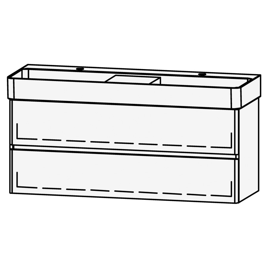 Élément inférieur  Vanity Val Line 120
118 x 50 x 40.1 cm
élément avec 2 tiroirs
extrait complet avec Blumotion
2 caches-siphon
faces arrondies
pour lavabo 211809/213046