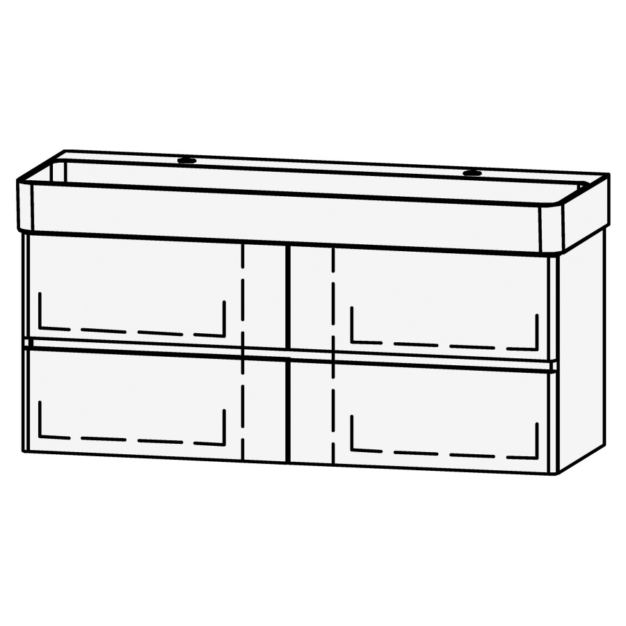 Élément inférieur  Vanity Val Line 120
118 x 50 x 40.1 cm
2 éléments avec 2 tiroirs
extrait complet avec Blumotion
niche pour le siphon
faces arrondies
2 trous pour robinetterie
pour lavabo 211807/211808