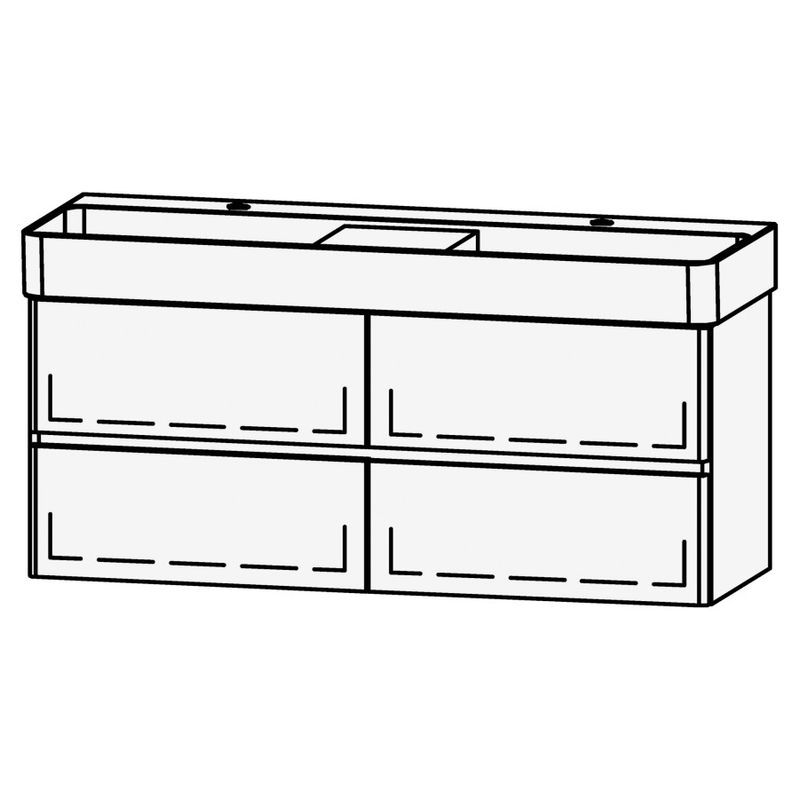 Élément inférieur  Vanity Val Line 120
118 x 50 x 40.1 cm
2 éléments avec 2 tiroirs
extrait complet avec Blumotion
2 caches-siphon
faces arrondies
pour lavabo 211809/213046
