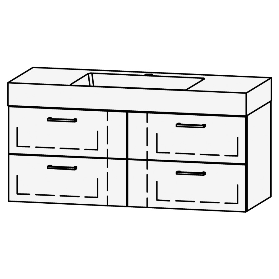 Élément inférieur 
Vanity Smart 2.0 / 120
119.6 x 50 x 46.8 cm
2 éléments avec 2 tiroirs
extrait complet avec Blumotion
niche pour le siphon
pour lavabo 105967