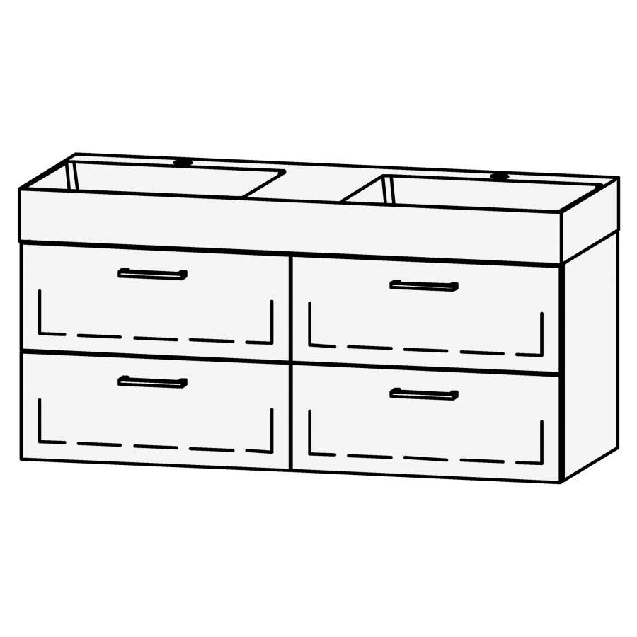 Élément inférieur 
Vanity Smart 2.0 / 120
119.6 x 50 x 46.8 cm
2 éléments avec 2 tiroirs
extrait complet avec Blumotion
sans caches-siphon
pour lavabo 105968