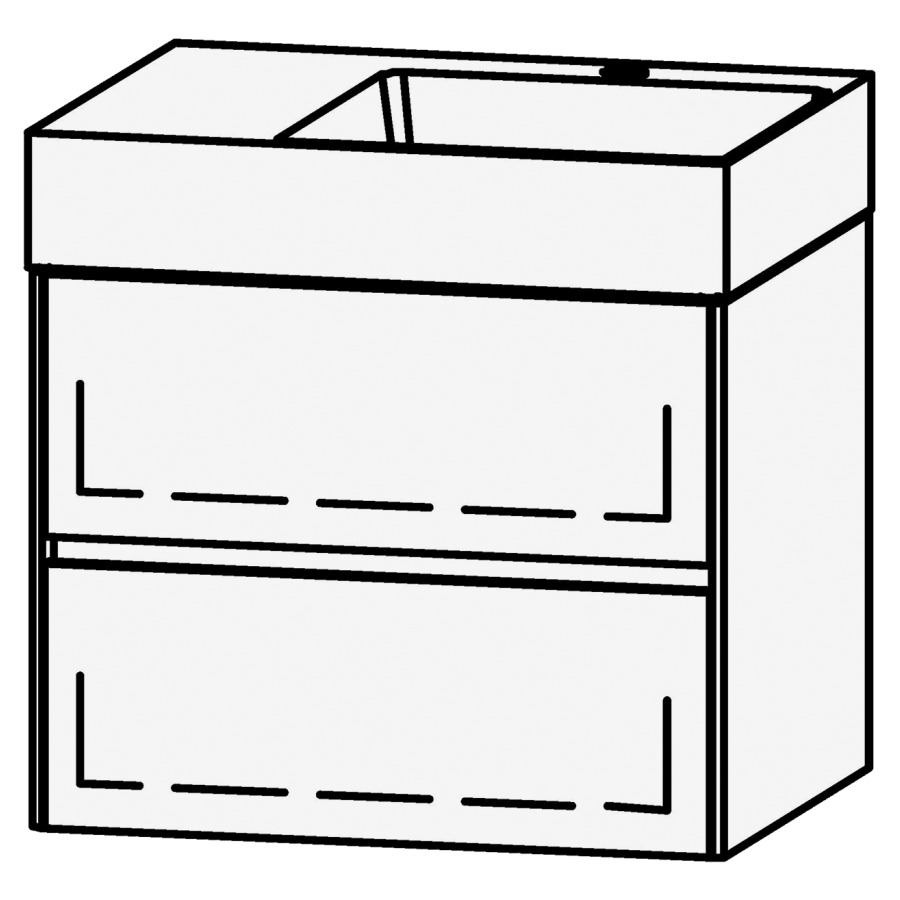 Élément inférieur 
Vanity Smart 2.0 Viiva Line 60
59.6 x 50 x 46.8 cm
élément avec 2 tiroirs
extrait complet avec Blumotion
sans cache-siphon
lavabo à droite
pour lavabo 105959